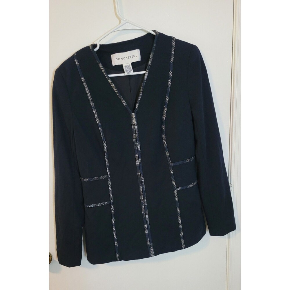 Doncaster Women's Navy Blue Zip Front Blazer Jacket Sz 8
